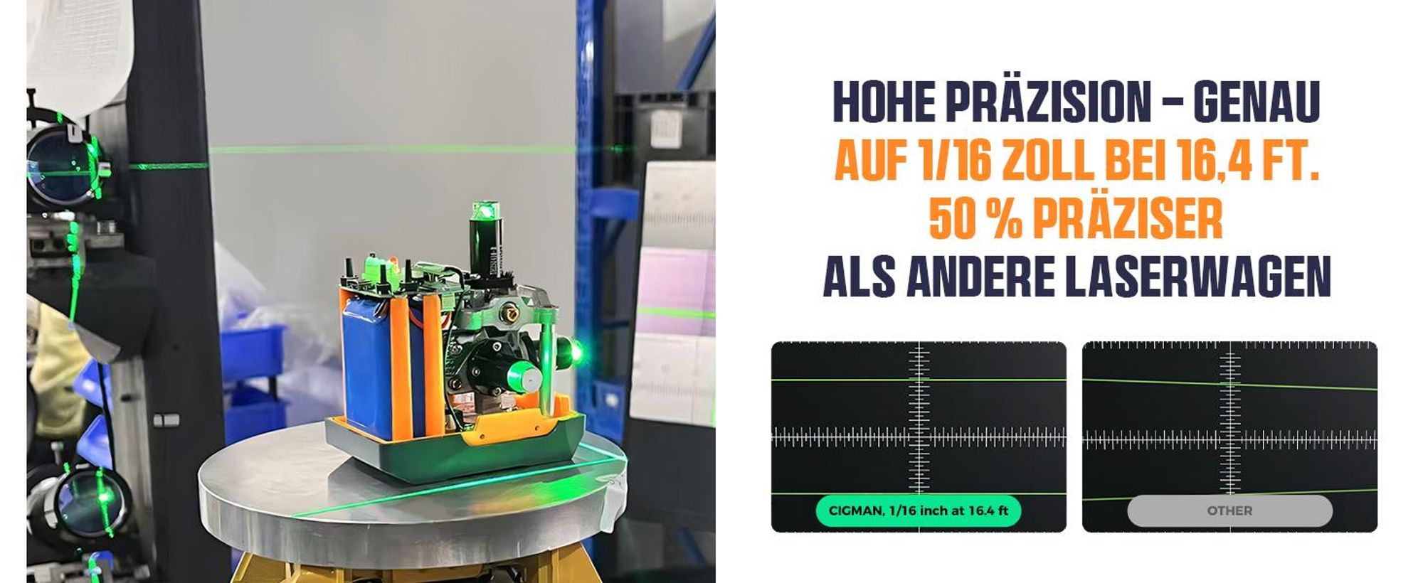 CIGMAN CM-S03 Kreuzlinienlaser 3x360° Grün mit App & LCD-Display