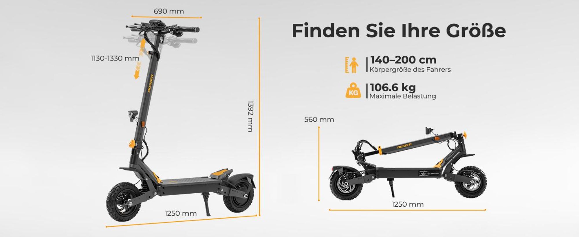 Ausom L1 ABE E-Scooter 500W 48V 15,6Ah 70 km Reichweite NFC Schloss E-ABS 10 Zoll Tubeless Reifen