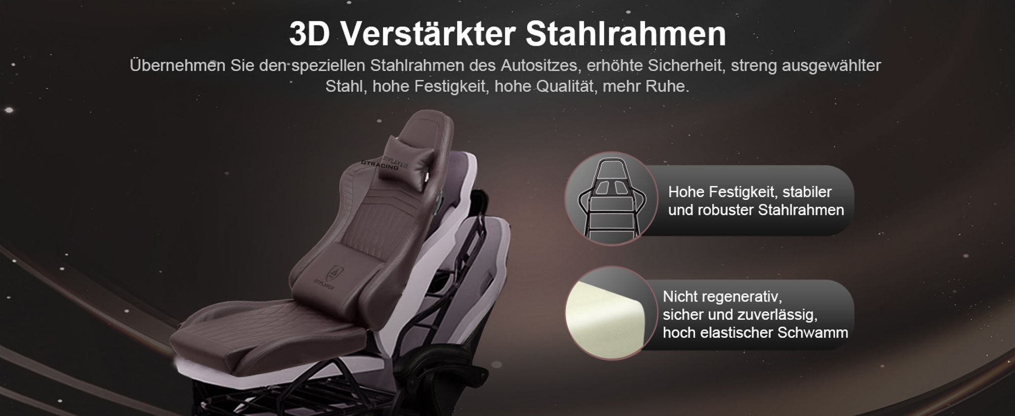 GTPLAYER Gaming-Stuhl ACE PRO, Ergonomischer Bürostuhl Neigbare Armlehnen Mit Fußstütze, Hi-Fi Lautsprecher, Beeindruckende Klang-atmosphäre, Hellbraun