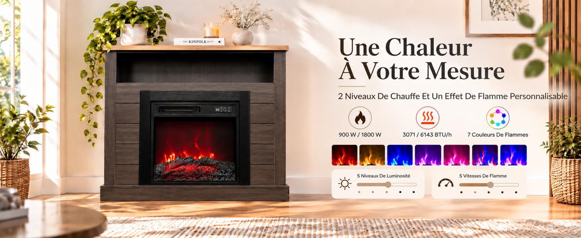 7 couleurs de flammes avec plusieurs réglages – créez une ambiance confortable personnalisée