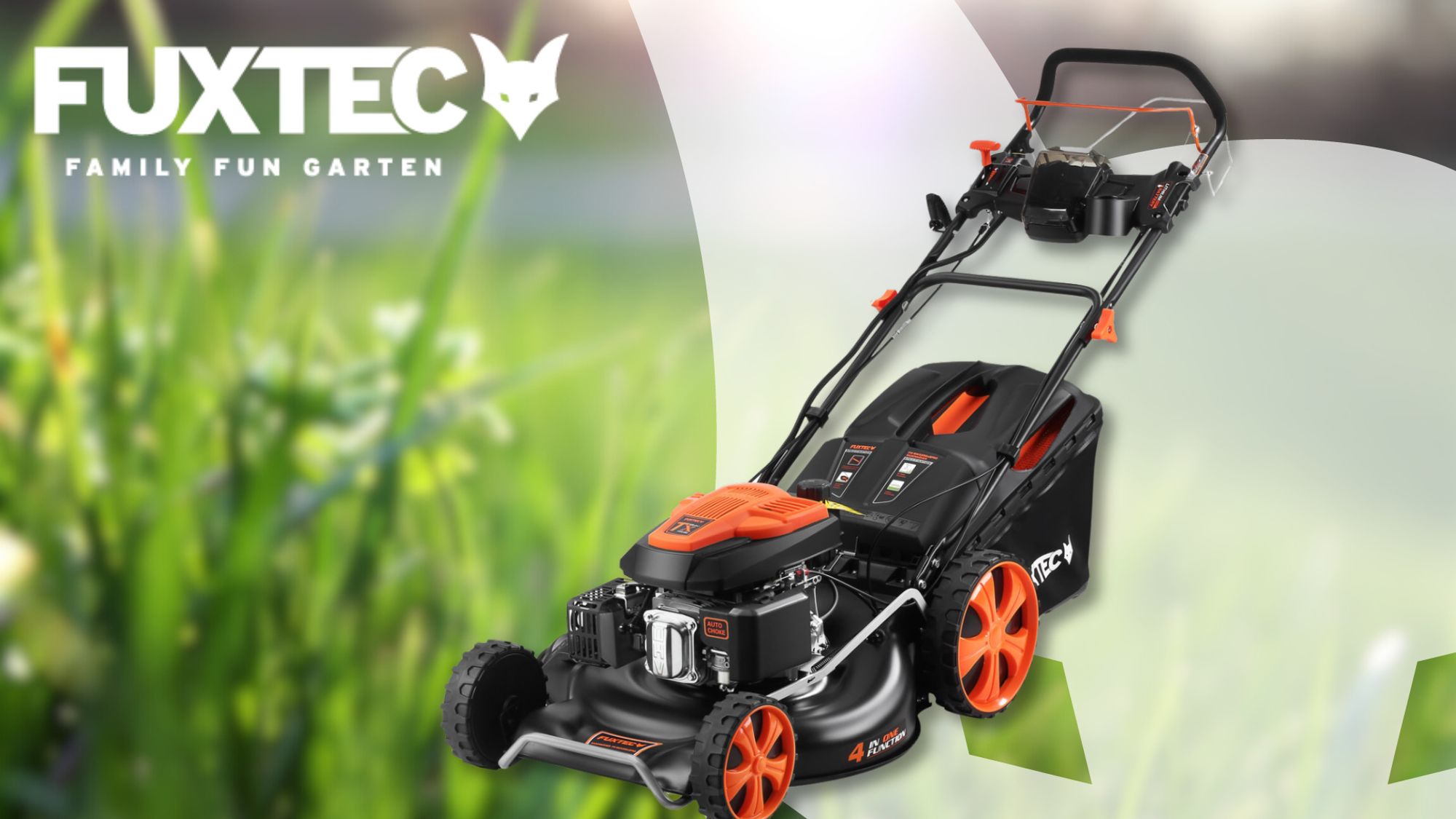 FUXTEC 4in1 Benzin Rasenmäher FX-RM5396es-PRO - 196ccm | 53cm | 42Kg | E-Start | Selbstantrieb | 70L | Mulchfunktion | 4-Tackt | Seitenauswurf