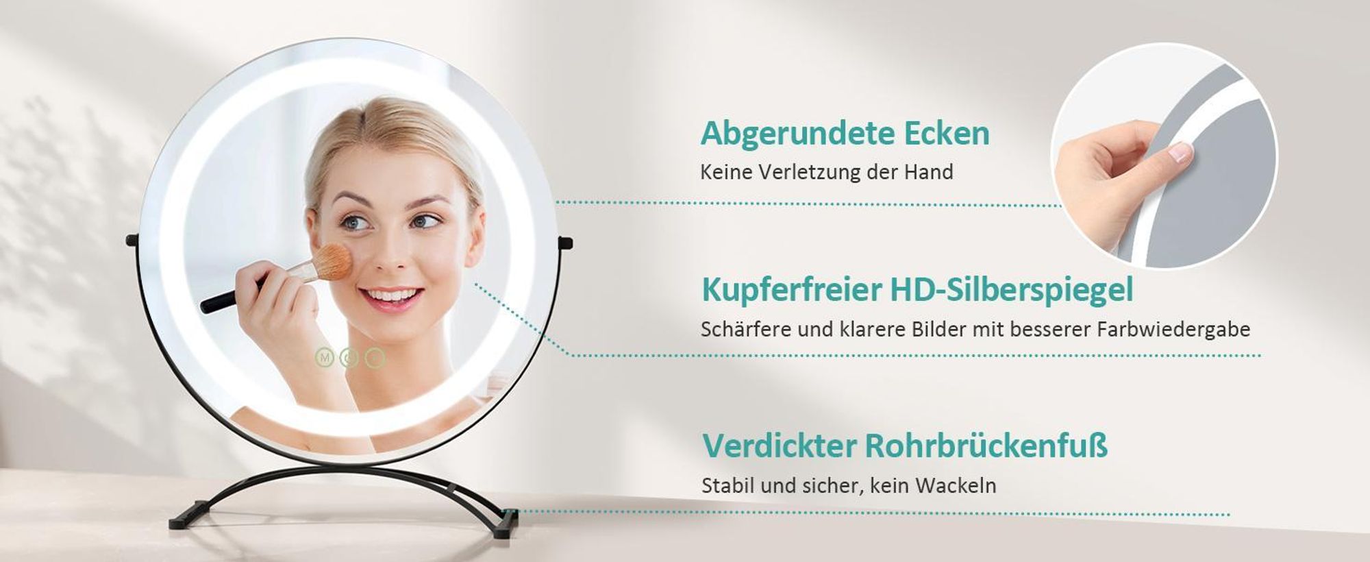 EMKE Schminkspiegel mit Beleuchtung, Hollywood Spiegel mit 3 Lichtfarben, Smart-Touch-Steuerung Schminktisch Spiegel mit Licht 360° drehbar, Einstellbare Helligkeit und Memory-Funktion (Φ400mm, Schwarz)