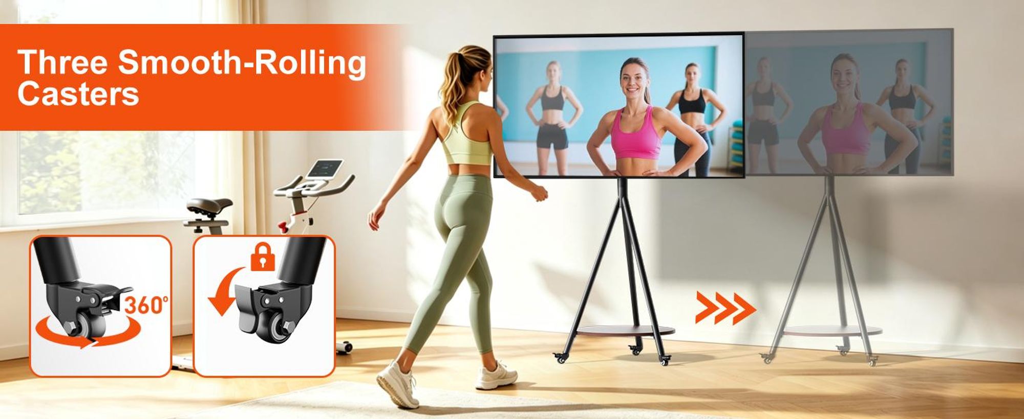 WISFOR TV Standfuss Rollbar für 40–75 Zoll Fernseher, TV Ständer mit Ablagen Höhenverstellbar bis zu 50 KG, Max. VESA 600 x 400mm, Schwarz