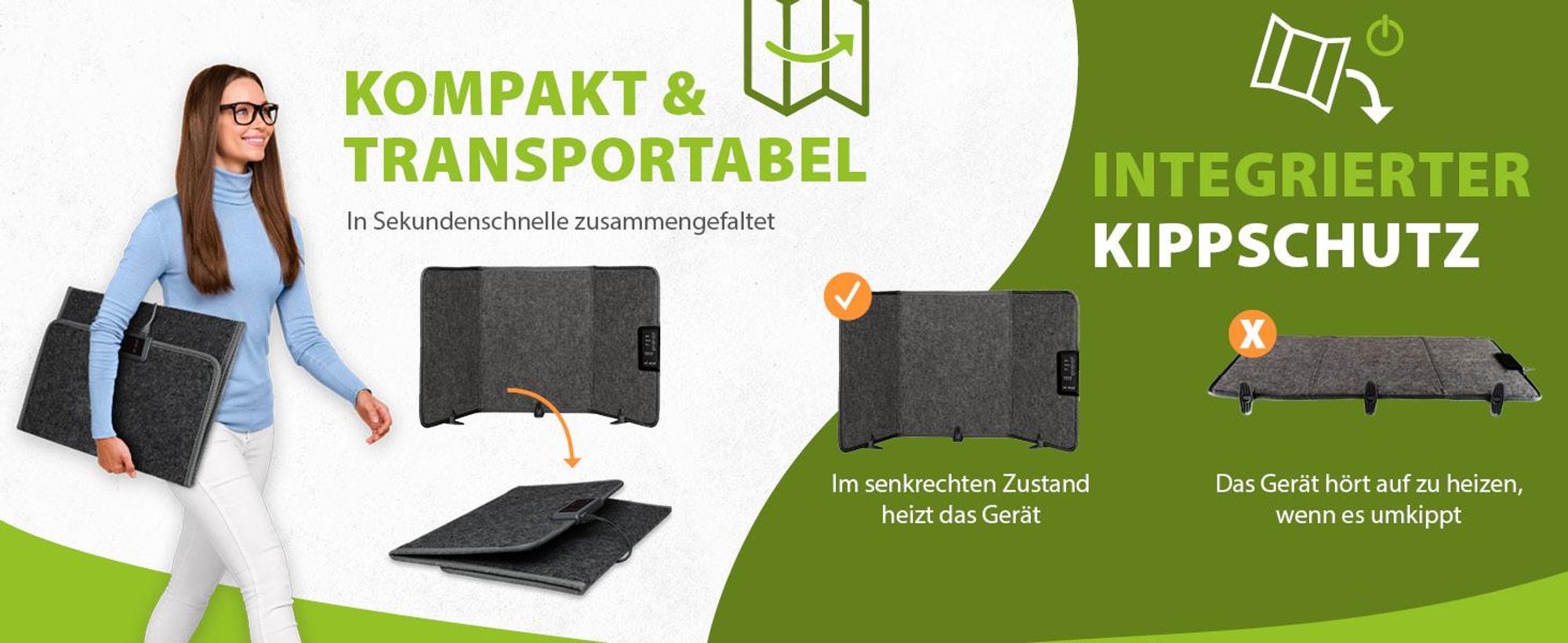 Infrarotheizung Heizpaneel Schreibtischheizung Faltbar 51x100cm 60°C grau