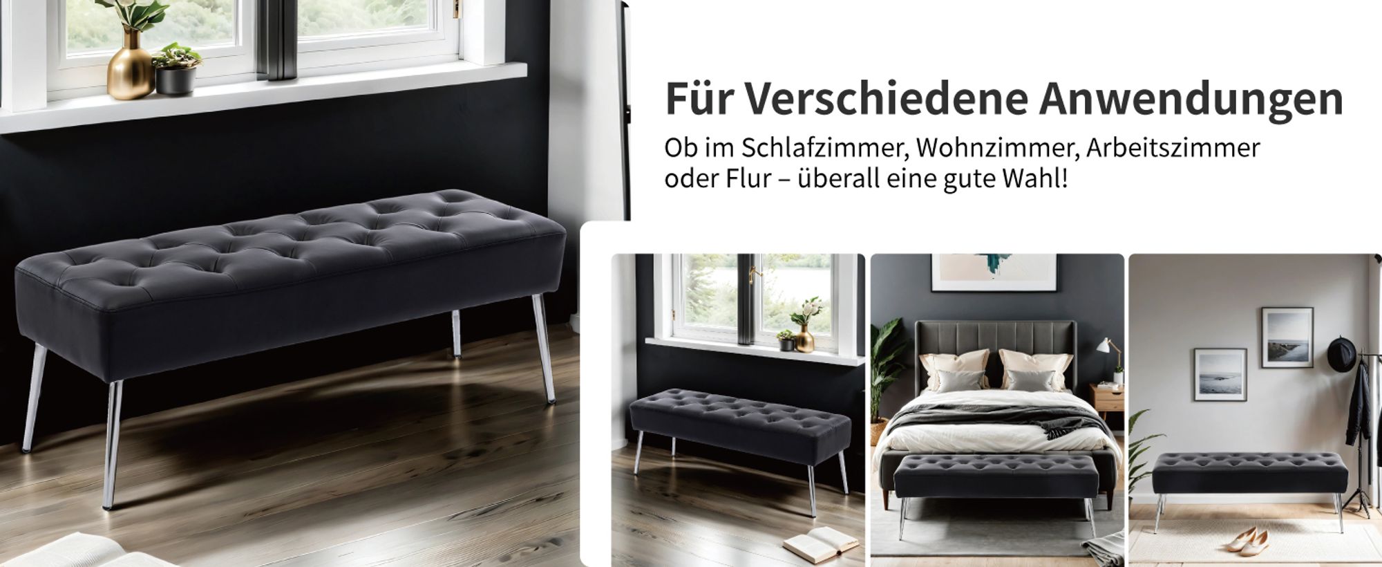 Duhome Sitzbank aus Kunstleder Polsterbank Schminkhocker Schminkbank Farbauswahl, Farbe:Schwarz, Material:Kunstleder