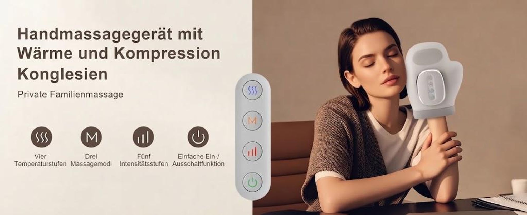 Intelligentes Handmassagegerät elektrisch mit Wärmefunktion & Luftkompression – 3 Programme, 4 Heizstufen, 5 Intensitäten，Geschenk für Papa