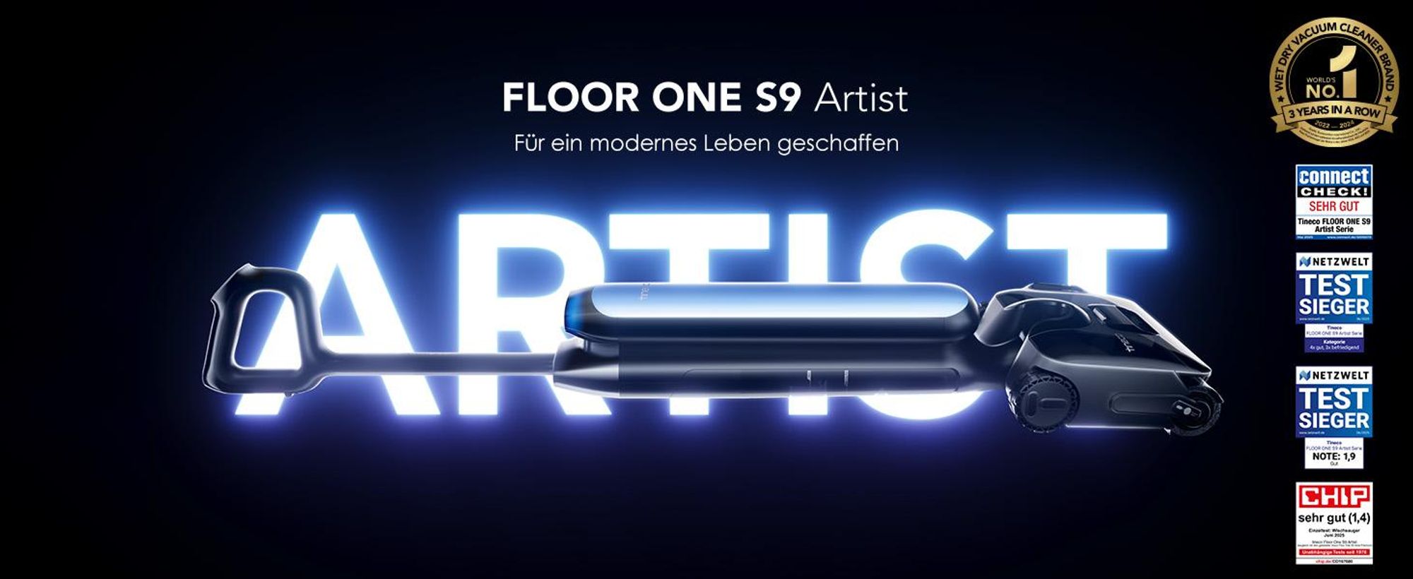 Tineco Floor One S9 Artist Odkurzacz na mokro i sucho, 22 kPa ssania, napęd Omni 360°, 50 min pracy, samooczyszczanie, 180° zasięg