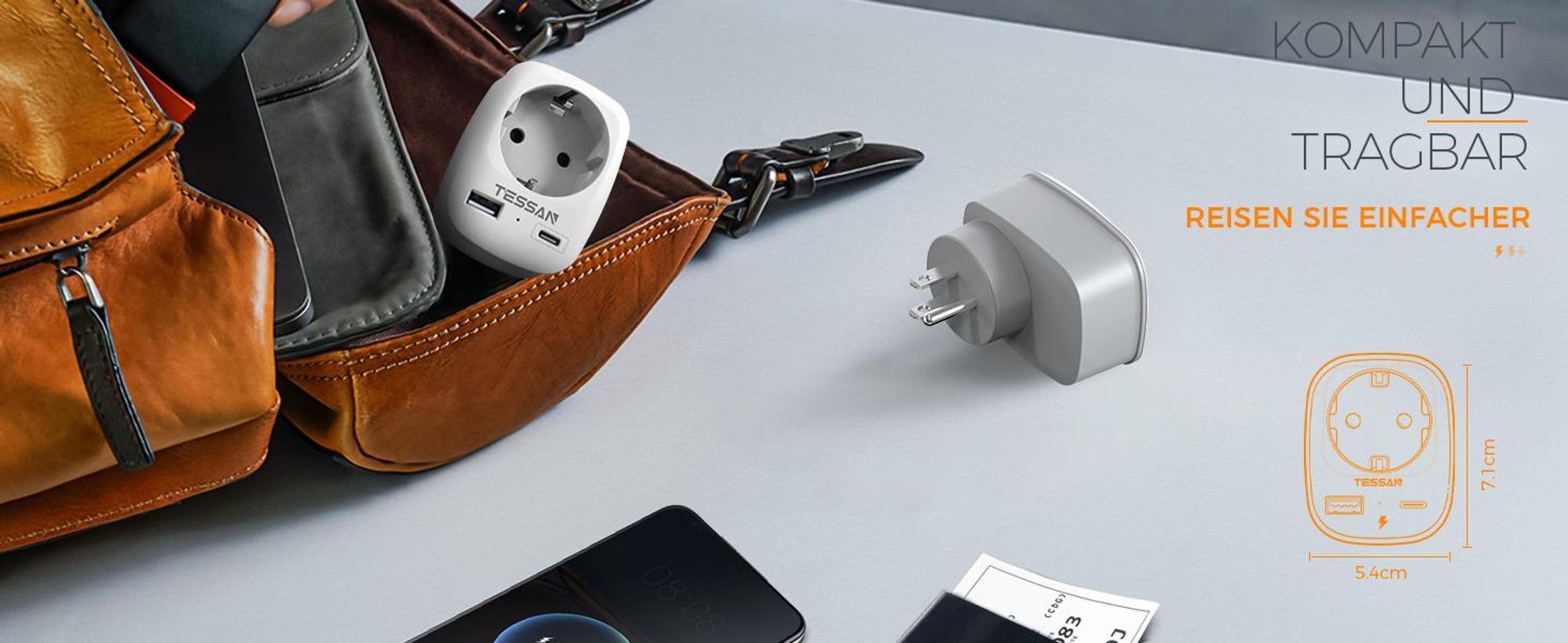 TESSAN 2er Pack USA Adapter Steckdose 3 in 1 Reiseadapter mit USB C und USB A 1250W für Kanada Stromadapter Thailand Philippinen