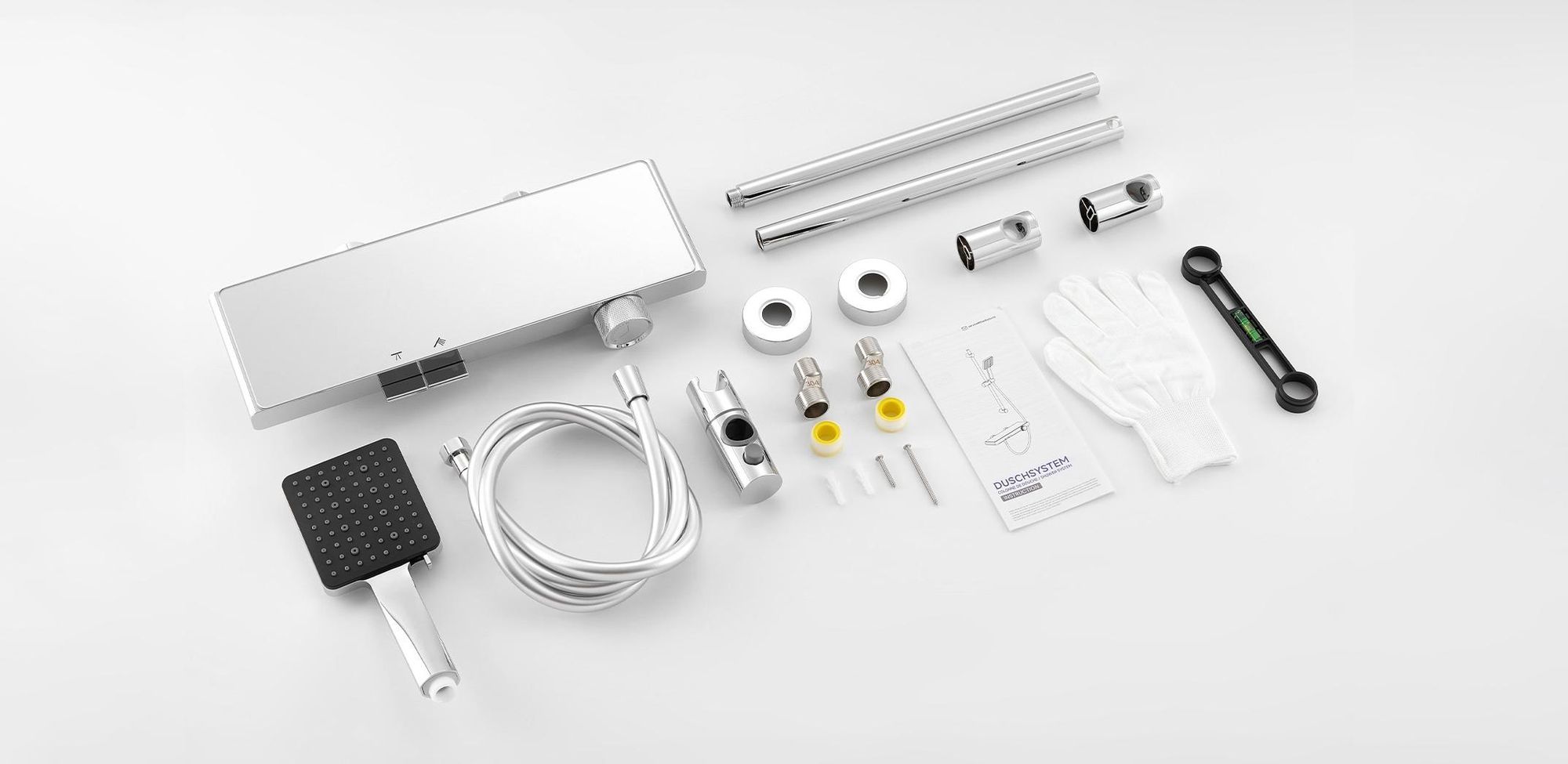 AURALUM Schwarzes Badewannenarmaturen-Set, Duschstange mit Duschkopf, Handbrause- und Duschstangen-Set, zwei Wasserstrahlmodi, Hochwertiges PPA