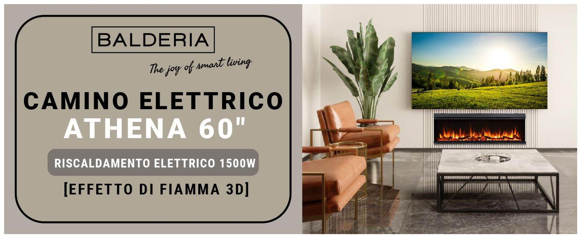 Camino elettrico BALDERIA Athena smart 60 - Camino da incasso - Nero