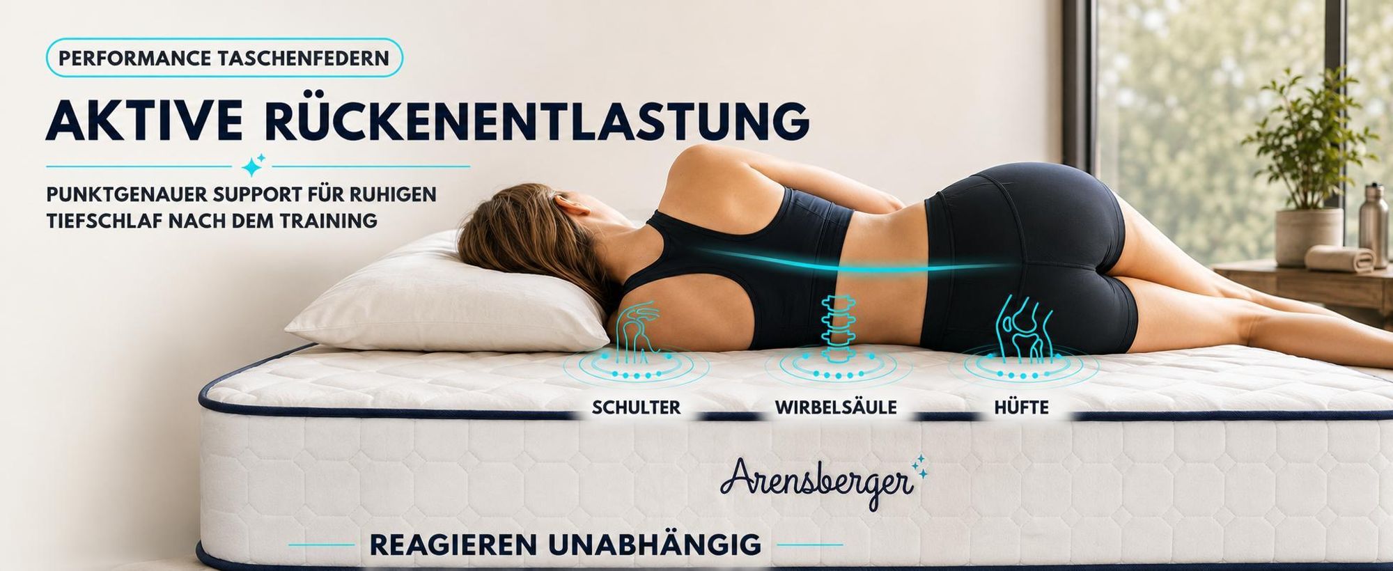 Arensberger LENA SPORT Taschenfederkernmatratze 160 x 200 cm | 21cm Sportmatratze H3 | Memoryschaum & Kaltschaum | Ergonomisch
