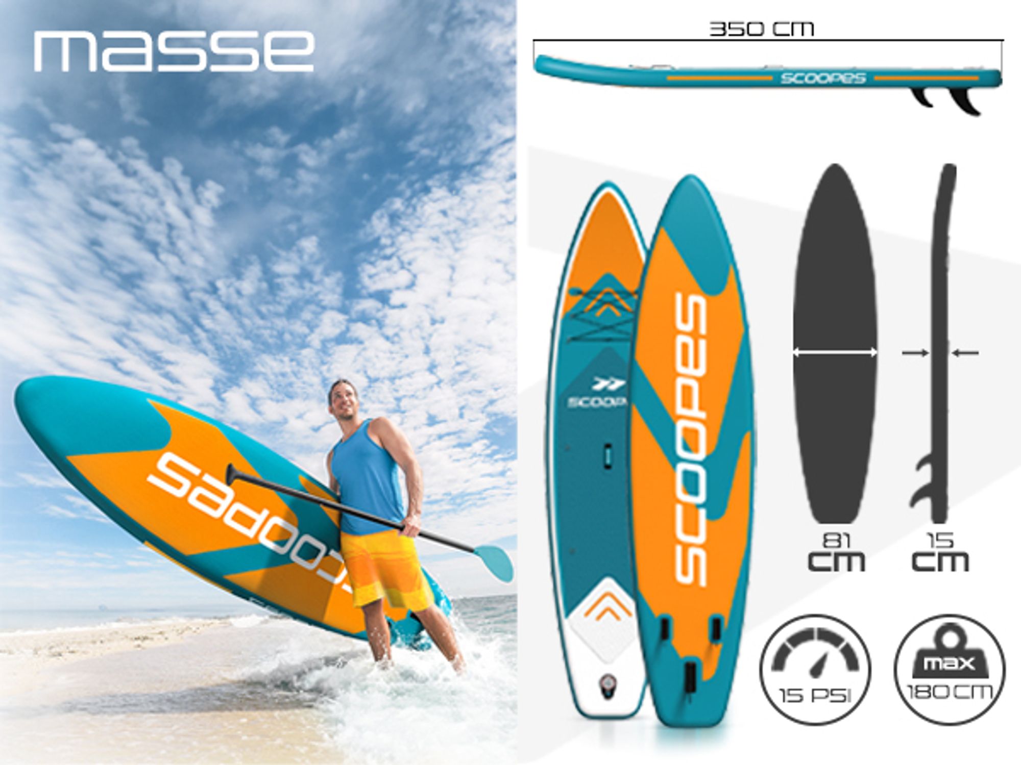 Blaues SUP Paddle Board mit 350 cm lange