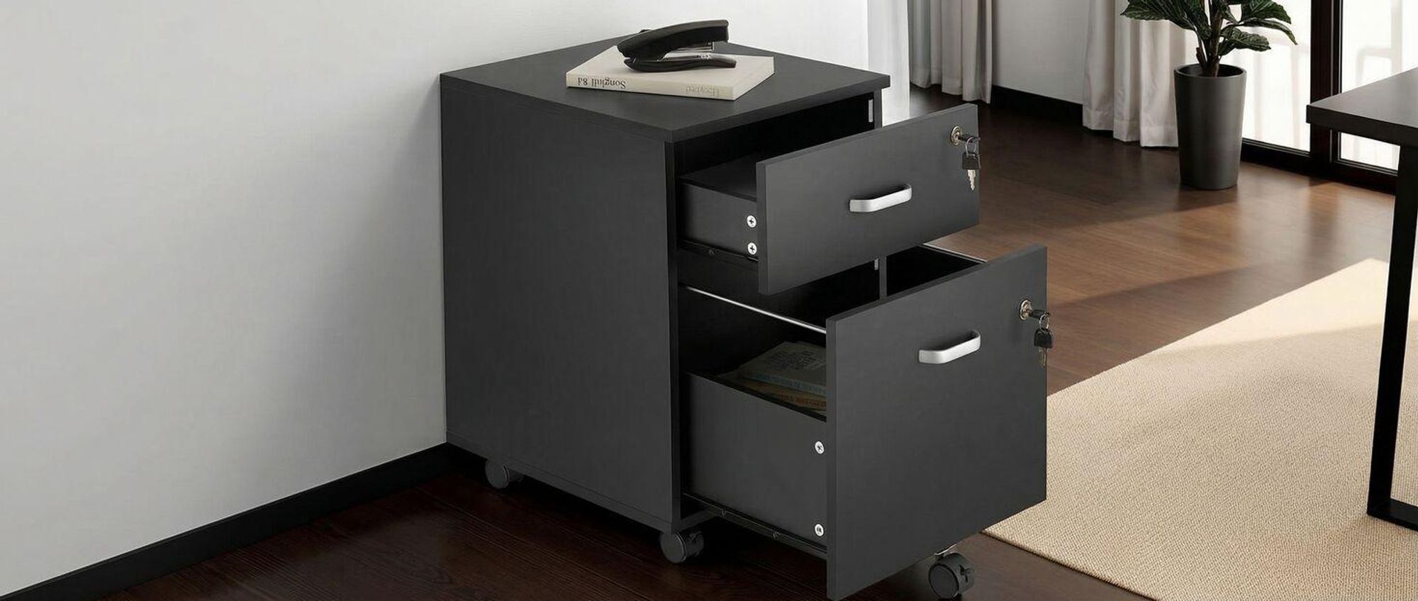 tectake® Rollcontainer Vagur mit 2 Schubladen für Dokumente im A4 Format 40 x 44 x 54,5 cm
