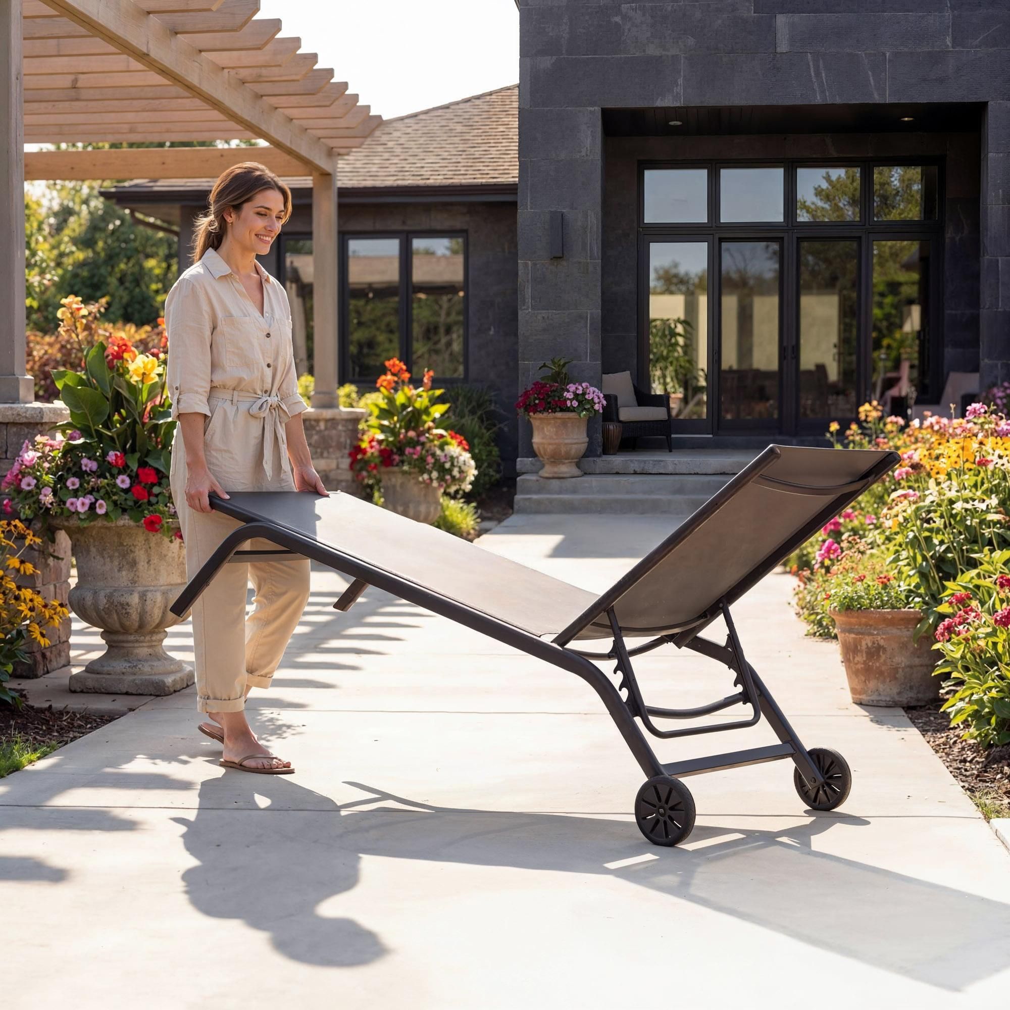 di volio Sonnenliege MEAPOL – grau, klappbare Gartenliege mit Rollen, wetterfest & verstellbar, ideal für Garten und Terrasse
