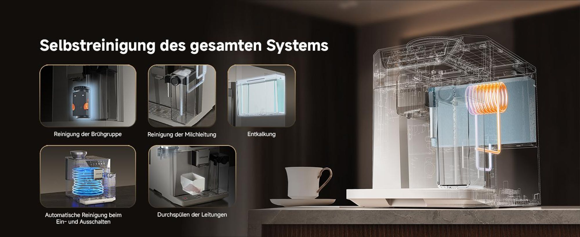 Dreame Ecceluxe™ Master FCM60 Espressomaschine,Intelligentes Mahlwerk,19 Bar,6 Getränke,92 °C Extraktion,abnehmbare Brüheinheit,Selbstreinigend,Creme