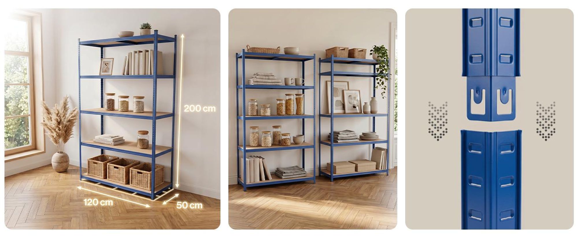 Steckregal Werkstattregal 2000x1200x500 mm, 5 Ebenen, Farbe blau, Traglast gesamt 900 kg, Kellerregal Schwerlastregal Metallregal Lagerregal