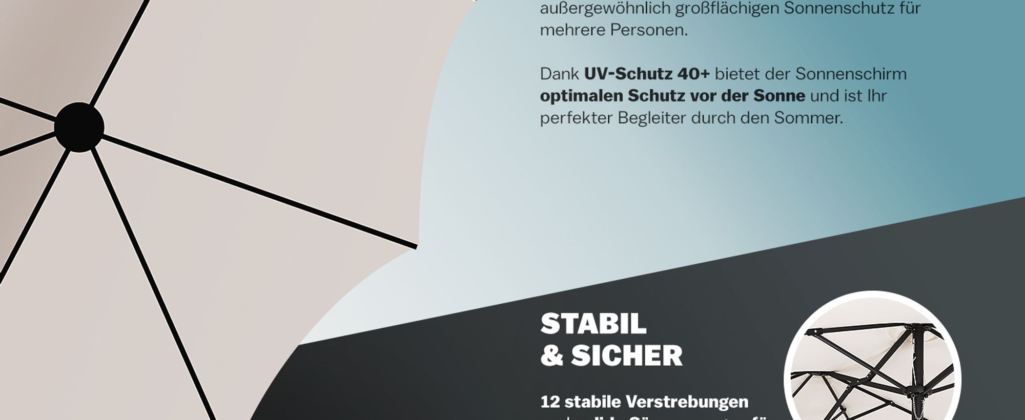 KINGSLEEVE® Sonnenschirm 460x270 cm mit UV Schutz 80+ Schutzhülle Kurbel Stabil Groß Garten Terrasse Balkon Doppelter Marktschirm Gartenschirm Creme