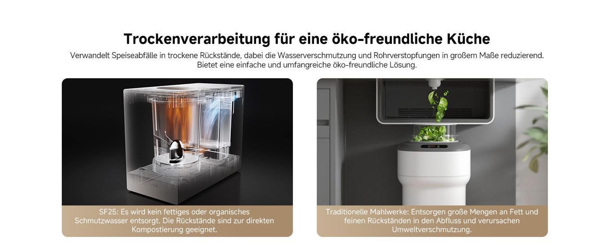Dreame SF25 Küchenabfallzerkleinerer, Trion Dreiklingensystem, Aktivkohlefilter, Geruchskontrolle, Selbstreinigung bei hohen Temperaturen,2.5L,27dBA