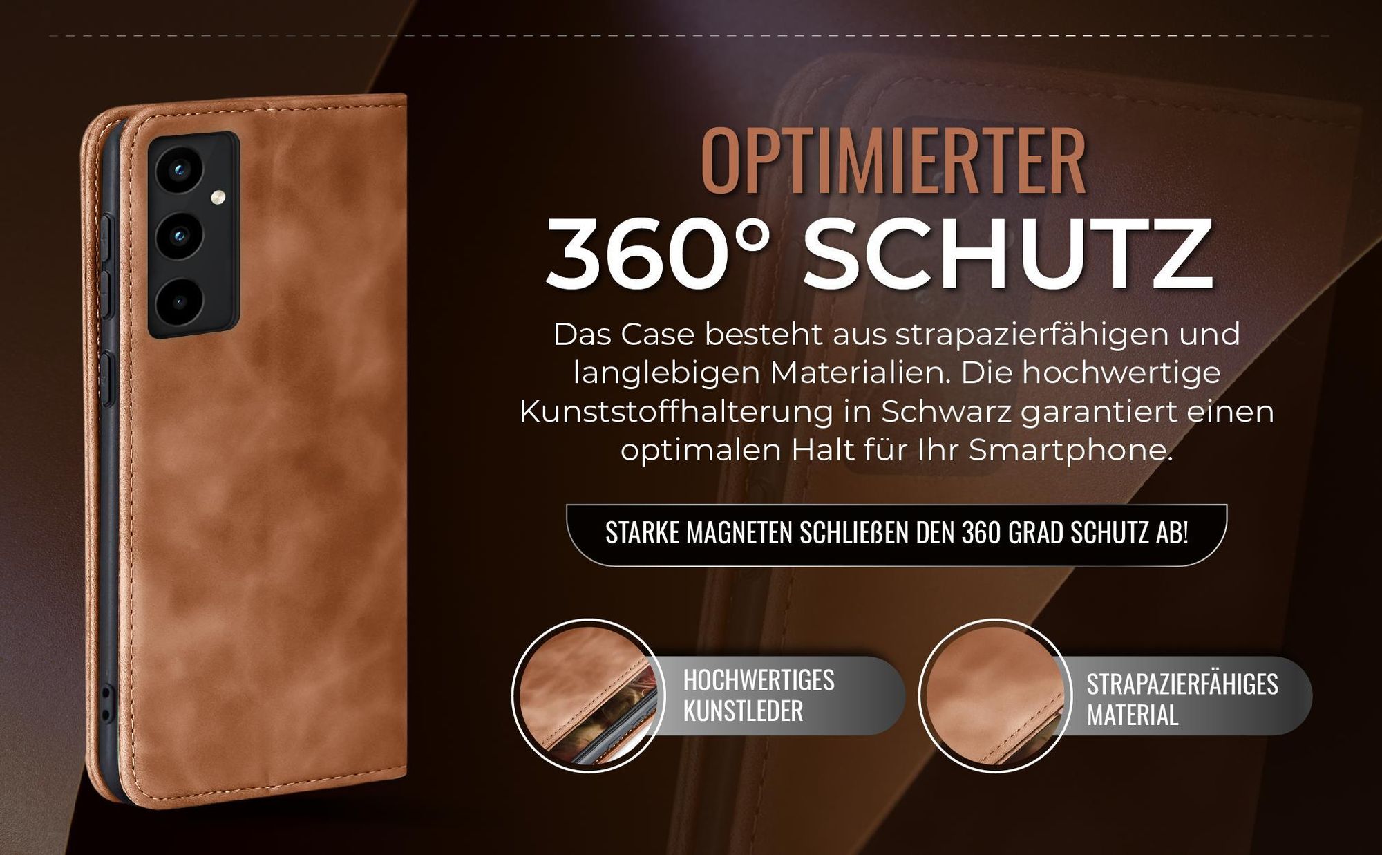 Hellbraune Handyhülle für Samsung Galaxy A35 5G mit 360 Grad Schutz