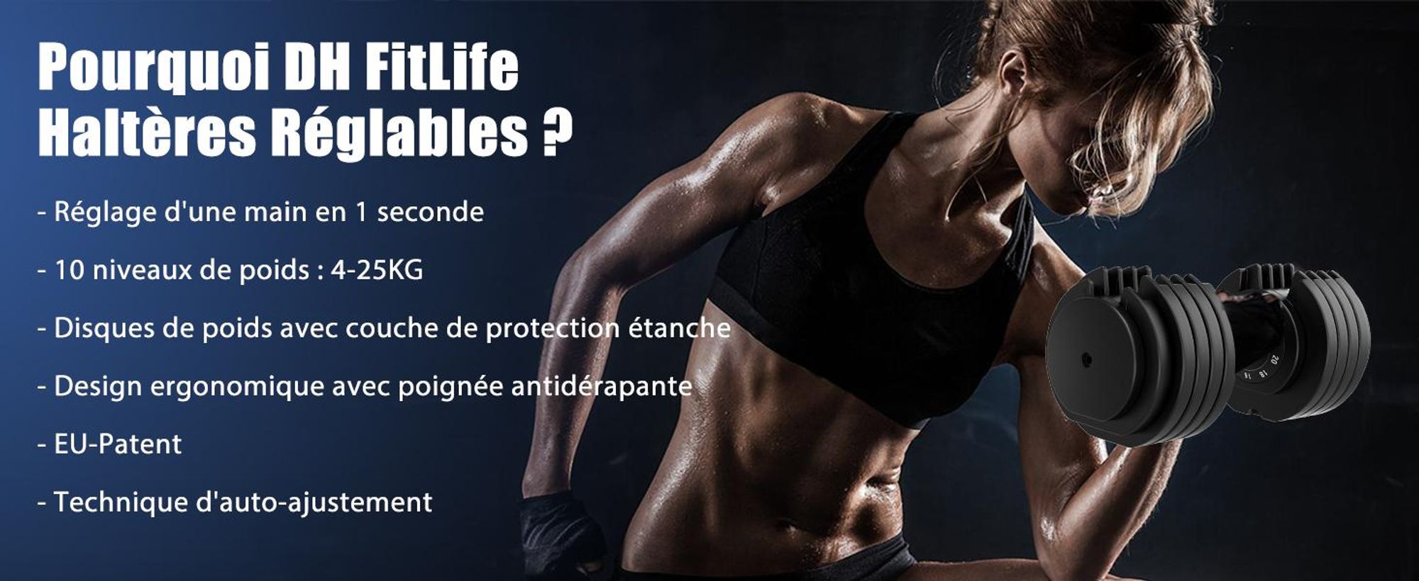 DH FitLife Haltères Réglables 4 à 25 KG, Ensemble 10 en 1, Poids Variables pour Musculation