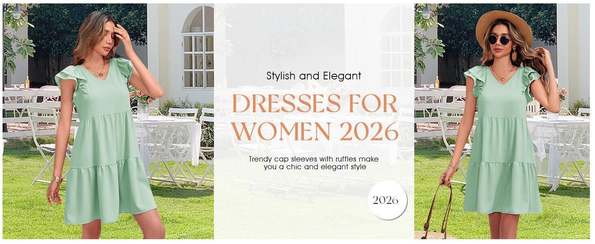 Damenkleid, Babydoll-Kleid, kurzärmelig mit Rüschen, V-Ausschnitt