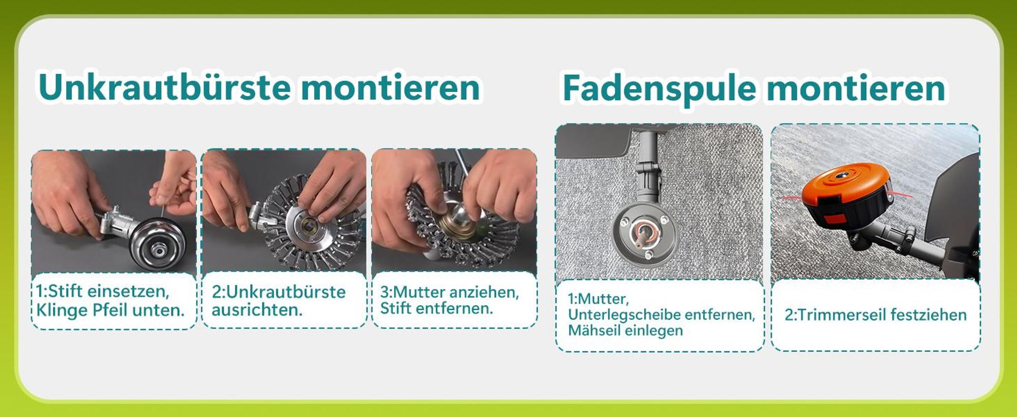 950W Akku Rasentrimmer mit 2×4000mAh 21V Akkus, 10 Zoll Schnittbreite, Bürstenloser Motor Freischneider mit Unkrautbürste & 4 in 1 Messern + Ladegerät