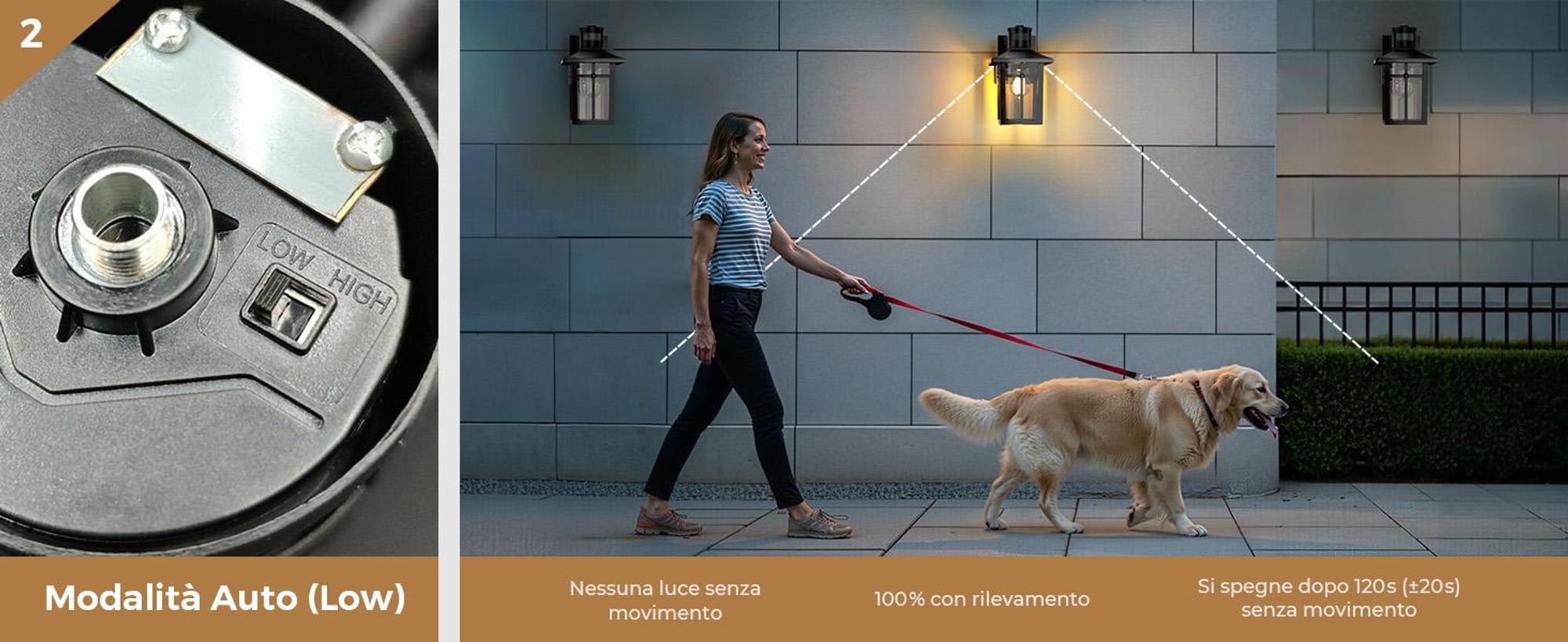 S'AFIELINA lampada da esterno con rilevatore di movimento, IP44, lampada da parete E27 per terrazza, parete di casa, luce esterna nera, 1 pezzo
