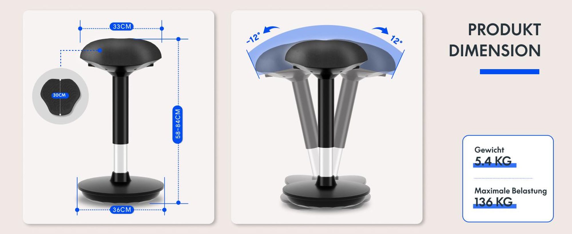 FLEXISPOT 2er Set Ergonomischer Arbeitshocker – Höhenverstellbare Stehhilfe, 360° drehbar Bürohocker – Schreibtischhocker – Sitz-Steh-Hocker (Schwarz)