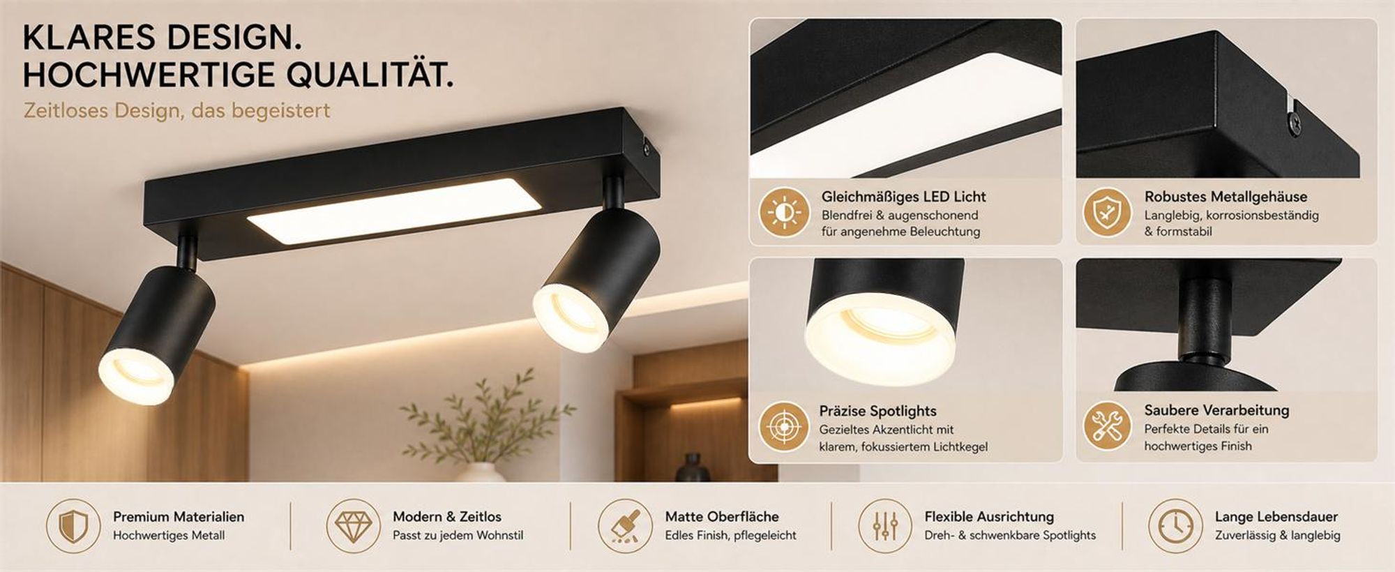 ZMH LED Deckenspot Deckenlampe 3000k Warmweiß 2 Flammig Deckenleuchte Schlafzimmerlampe 20W GU10 Strahler 350° für Küche Esszimmer Flur Schwarz