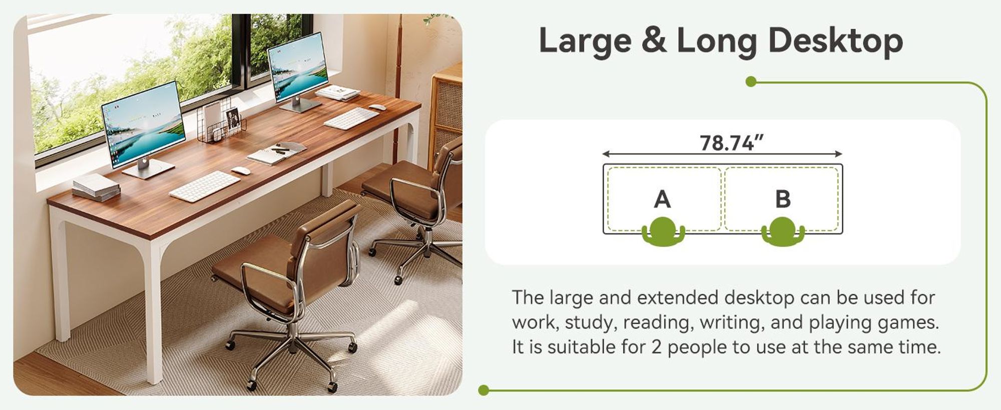 Schreibtisch, 200 cm Computertisch für 2 Personen, PC-Arbeitstisch, Konferenztisch, große Businesstische, Tische, für das Homeoffice