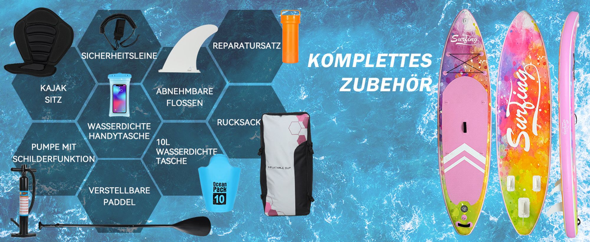 Puluomis SUP Board mit Sitz 335cm, Stand Up Paddle Boards Set, Paddling Paddelboard Surfbrett Aufblasbar, Pumpe Tragetasche, MB. bis 150Kg Pink Rosa