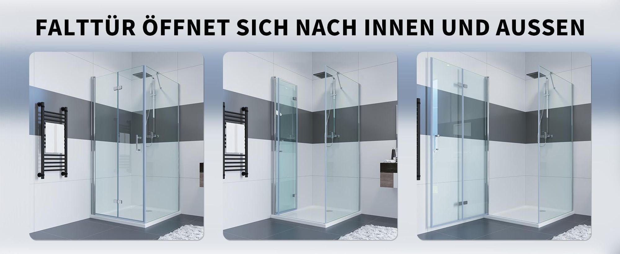 IMPTS Duschkabine 100 x 70 cm Eckeinstieg Duschtür Eckdushe Falttür mit Seitenwand Duschabtrennung 6mm ESG Sicherheitsglas 195cm Höhe, Mit Duschwanne