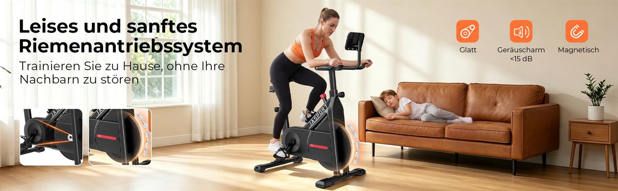 JASPORT C3 - Smart Indoor Speedbike-Magnetwiderstand-Heimtrainer Leises Kardio Fitnessbike 7,5 kg Alu-Schwungrad App mit Video-on-Demand-Trainingskurs