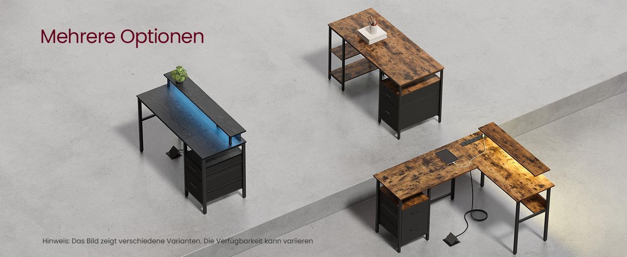 VASAGLE Computertisch, Bürotisch, Schreibtisch, mit 3 Ablagen, 2 Schubladen