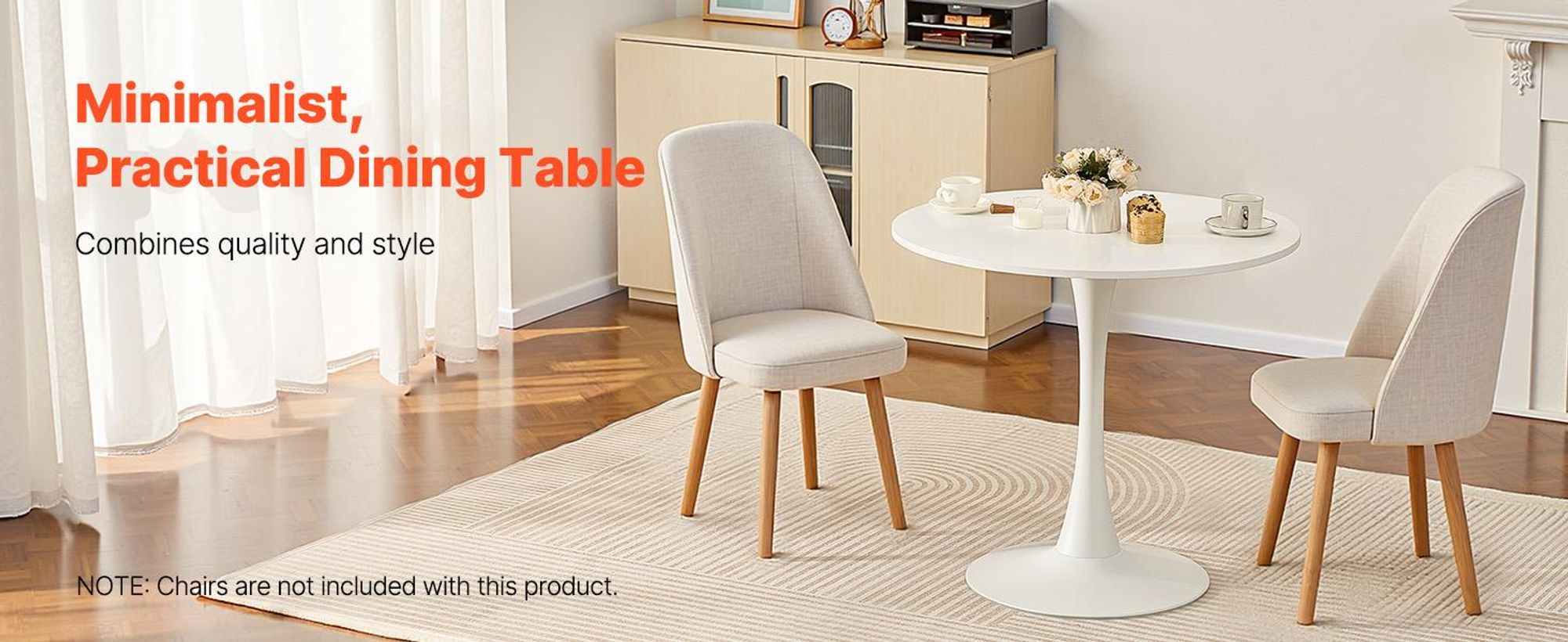 VEVOR runder Esstisch Küchentisch Holztisch (80 cm / 113,4 kg belastbar) für 2–4 Personen, moderne Bürotische mit Säulenfuß im Tulpendesign, für Küche zu Hause Wohnzimmer, weiß (nur Tisch)