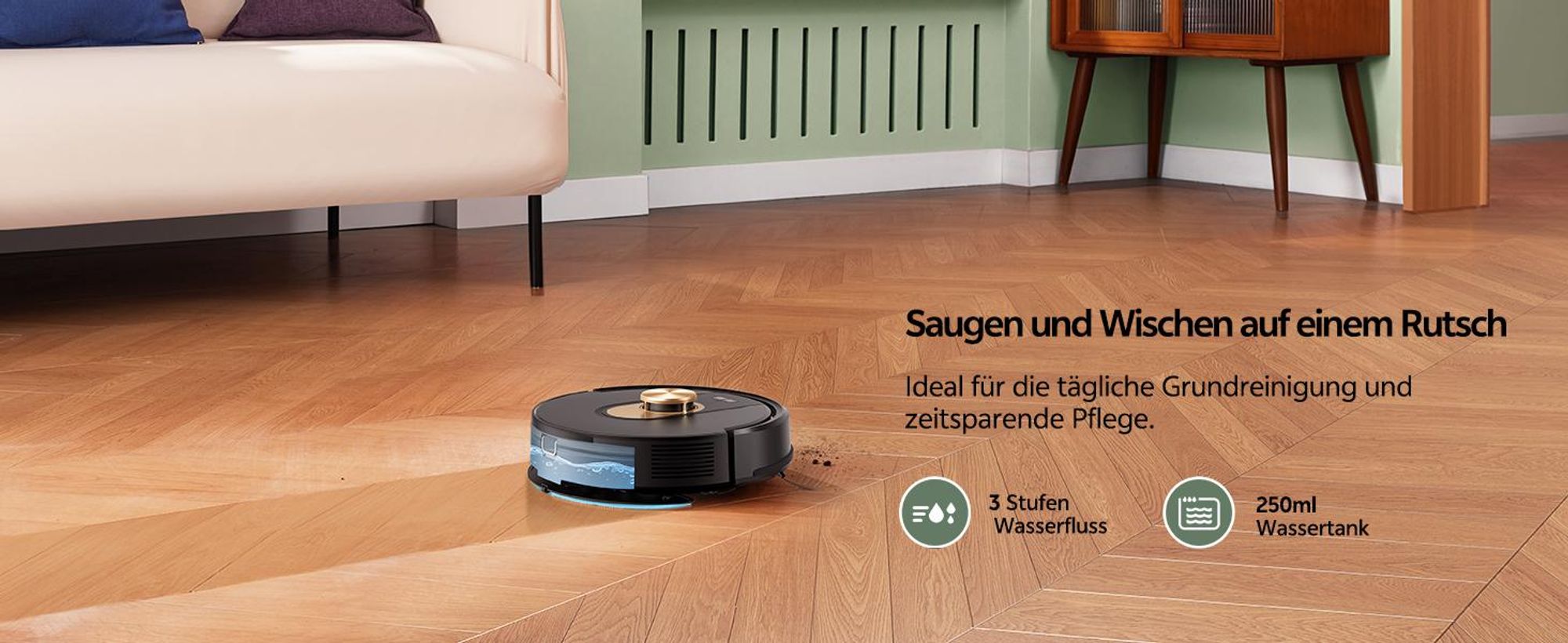 Vactidy W9 Saugroboter mit Wischfunktion, 3-in-1 Saug und Wischroboter mit LiDAR Navigation, 5000Pa 150Min Roboter Staubsauger mit App-Anpasssteuerung