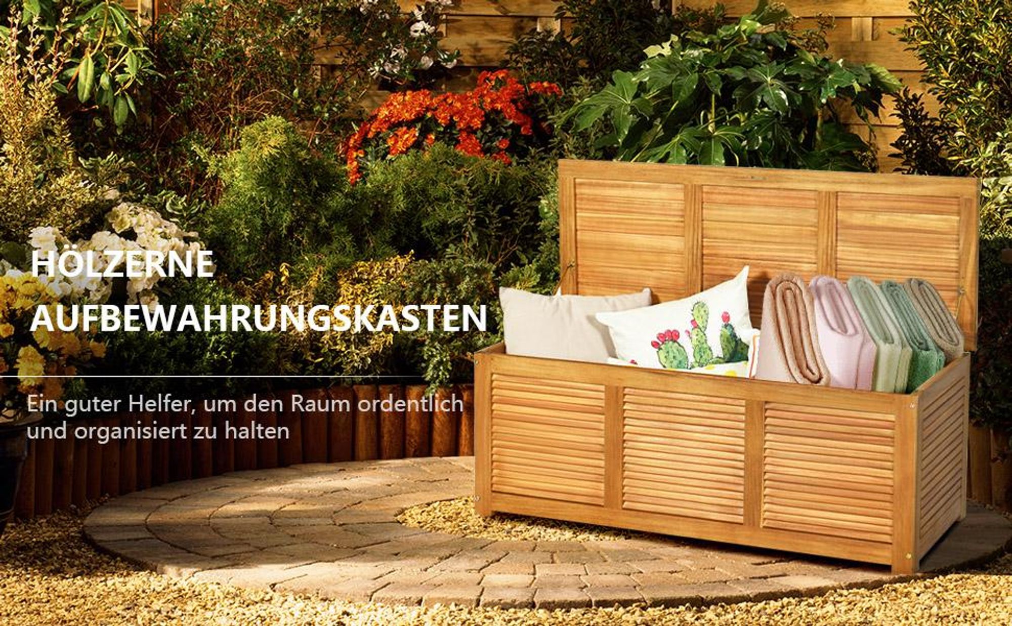 COSTWAY Gartenbox Akazienholz bis 160kg, Auflagenbox 179 L, Kissenbox, Aufbewahrungsbox, Gartentruhe für Garten, Balkon& Hinterhof, 120 x 45 x 45 cm