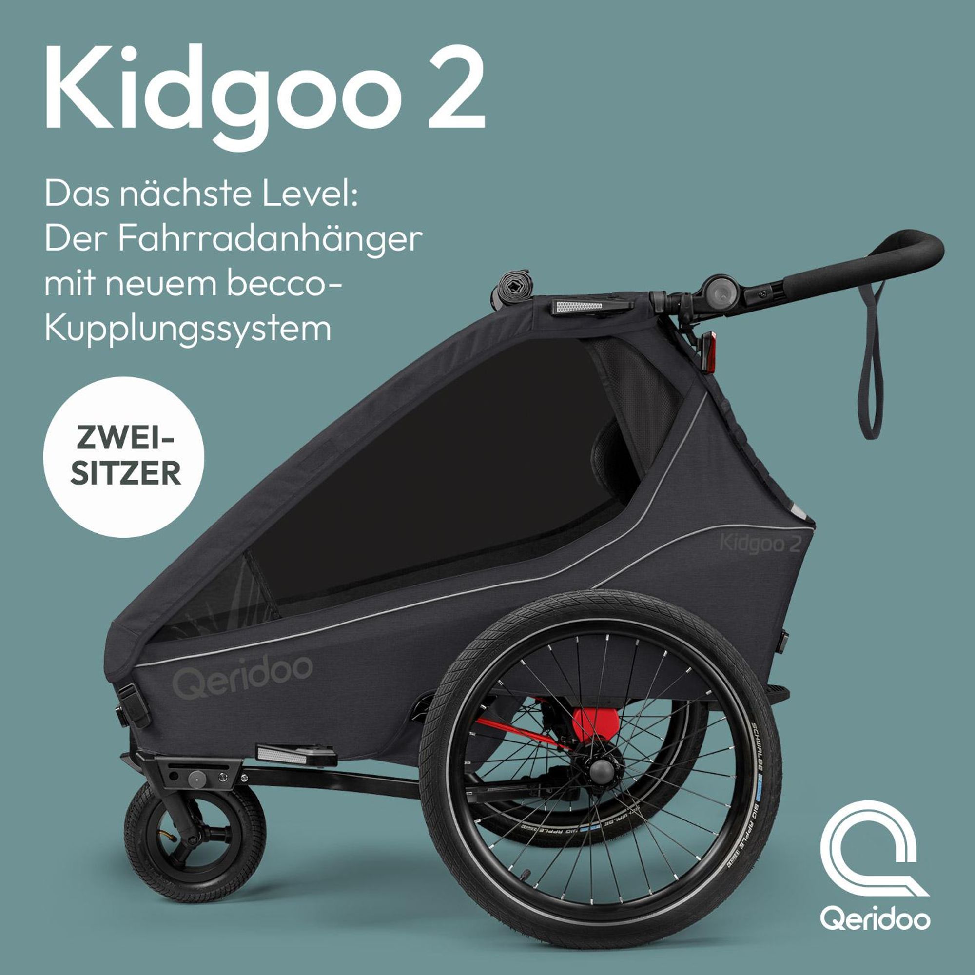 Qeridoo Kidgoo 2 - Kinderfahrradanhänger für 2 Kinder, Farbe: Phantom Grey
