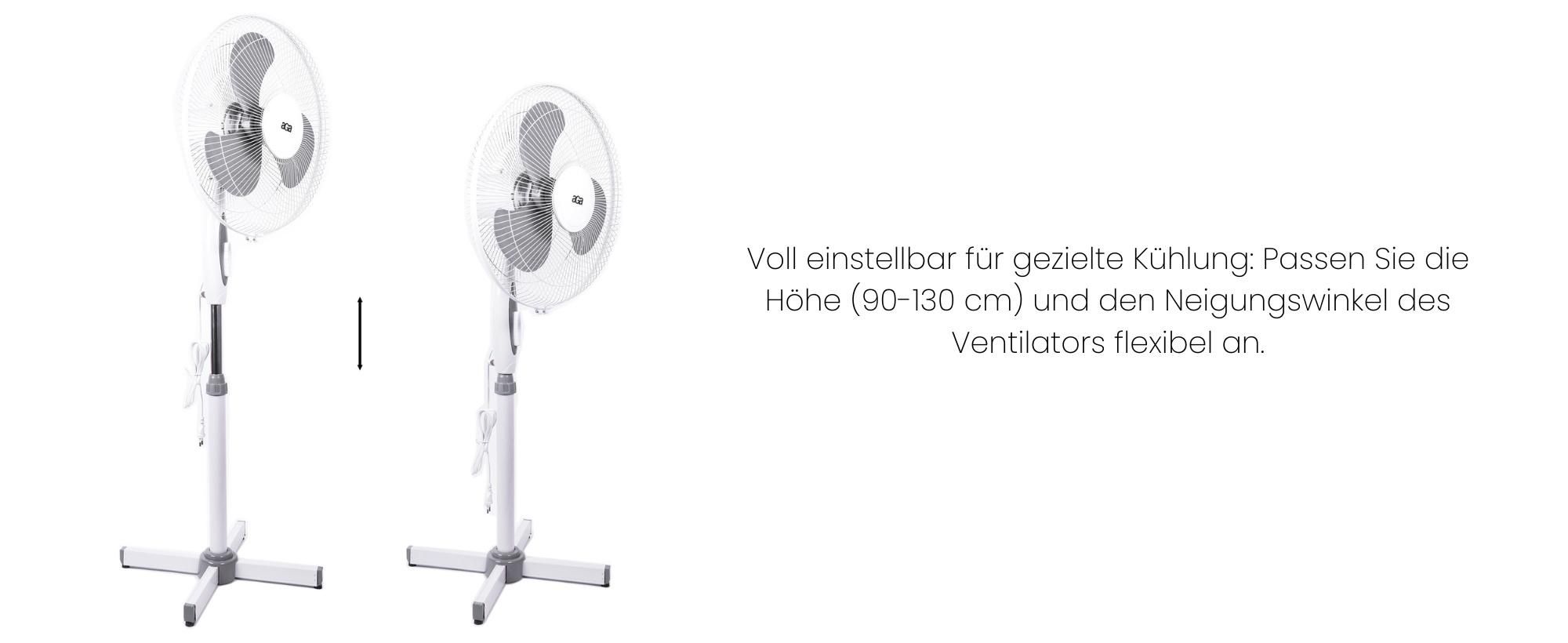 Aga Standventilator 43 cm Schwarz , 3-Geschwindigkeitsstufen, Oszillation, Verstellbare höhe, 45 W