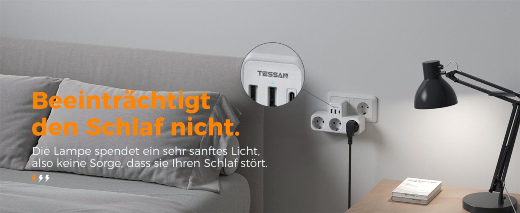 TESSAN Mehrfachstecker 3 Fach Steckdosenadapter mit 2 USB A 1 USB C Mehrfachsteckdose Weiß