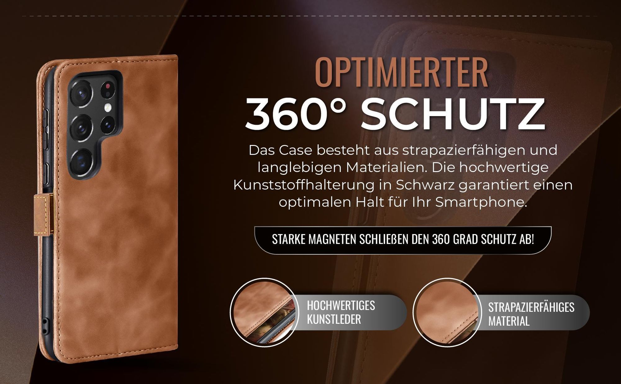 Hellbraune Handyhülle für Samsung Galaxy S23 Ultra mit 360 Grad Schutz