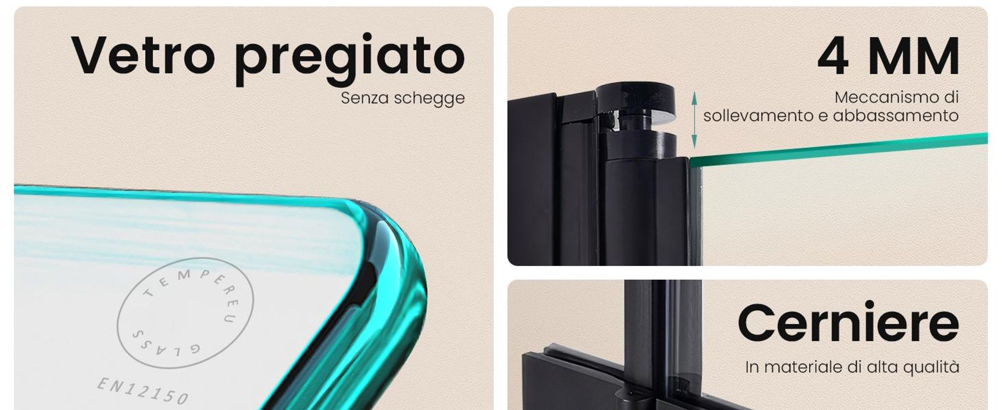EMKE Cabina doccia 120 x 140 cm Telaio nero opaco Schermo pieghevole per vasca da bagno Vetro di sicurezza ESG nanorivestito Schermo doccia Vetro per vasche da bagno