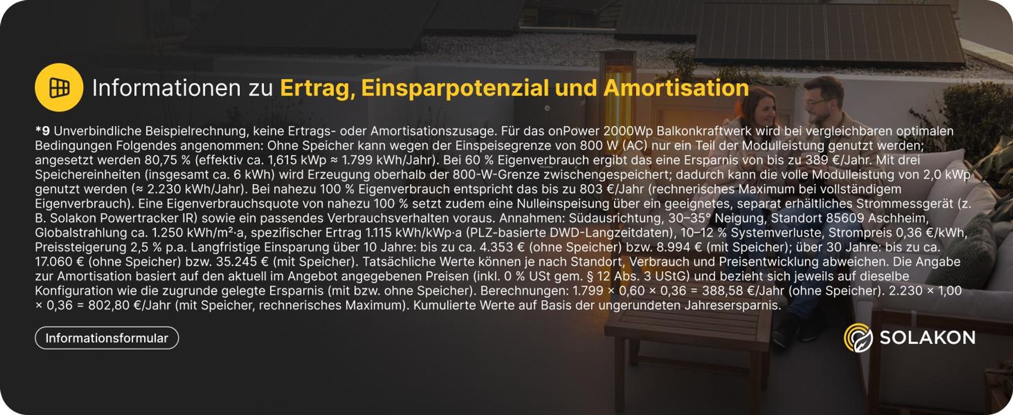 Balkonkraftwerk 2000W Solaranlage mit Wand/Gartenhaus Halterung Steckerfertig Komplettset Photovoltaik Anlage 800W, Kabellänge: 5m, Solakon - onPower