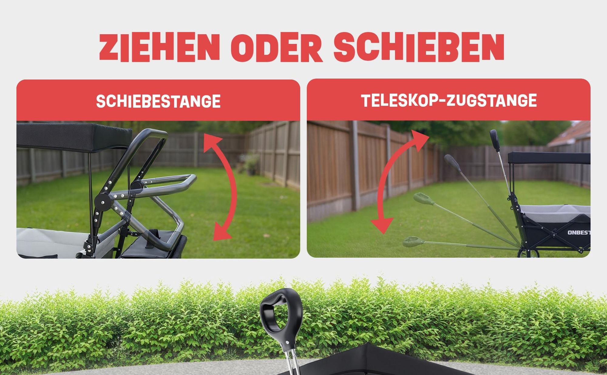 ONBEST Bollerwagen | faltbar | mit Dach | mit Regenschutz | 100 kg | Kühltasche | Wetterfest | UV30+