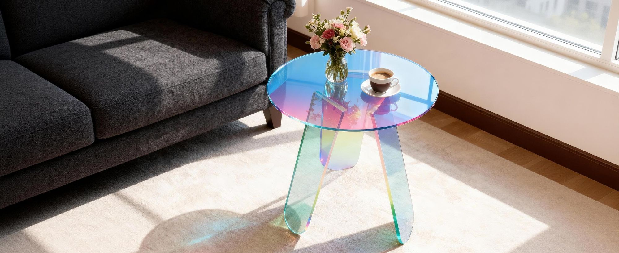 WISFOR Beistelltisch Acryl Couchtisch Wohnzimmertisch, Kaffeetisch mit PVC Matte, 46 x 44,5 cm