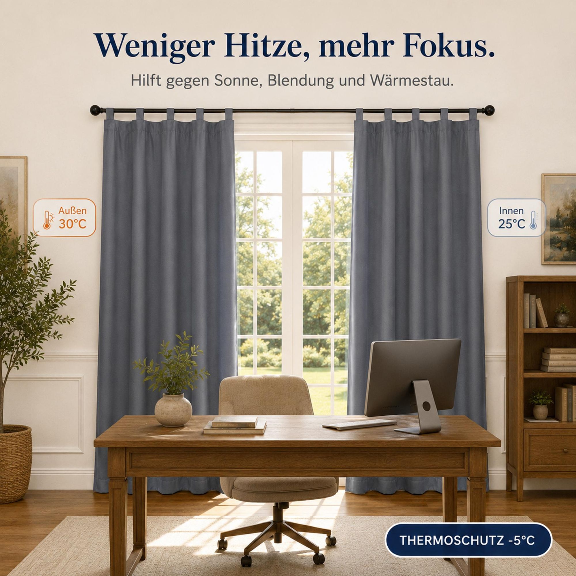 Schlaufen Vorhänge Blickdicht Dunkelgrau, Wohnzimmer Schlafzimmer Thermo Verdunklungsvorhänge 132 x 241 cm (2er-Set), Wasserdicht Sichtschutz Gardinen