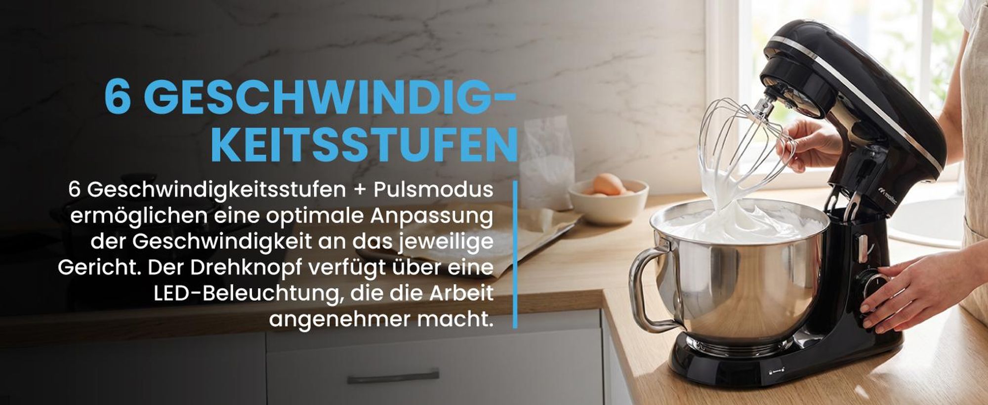 Küchenmaschine Knetmaschine Mixer 7 Liter Schüssel und Haken Schneebesen Edenstahl