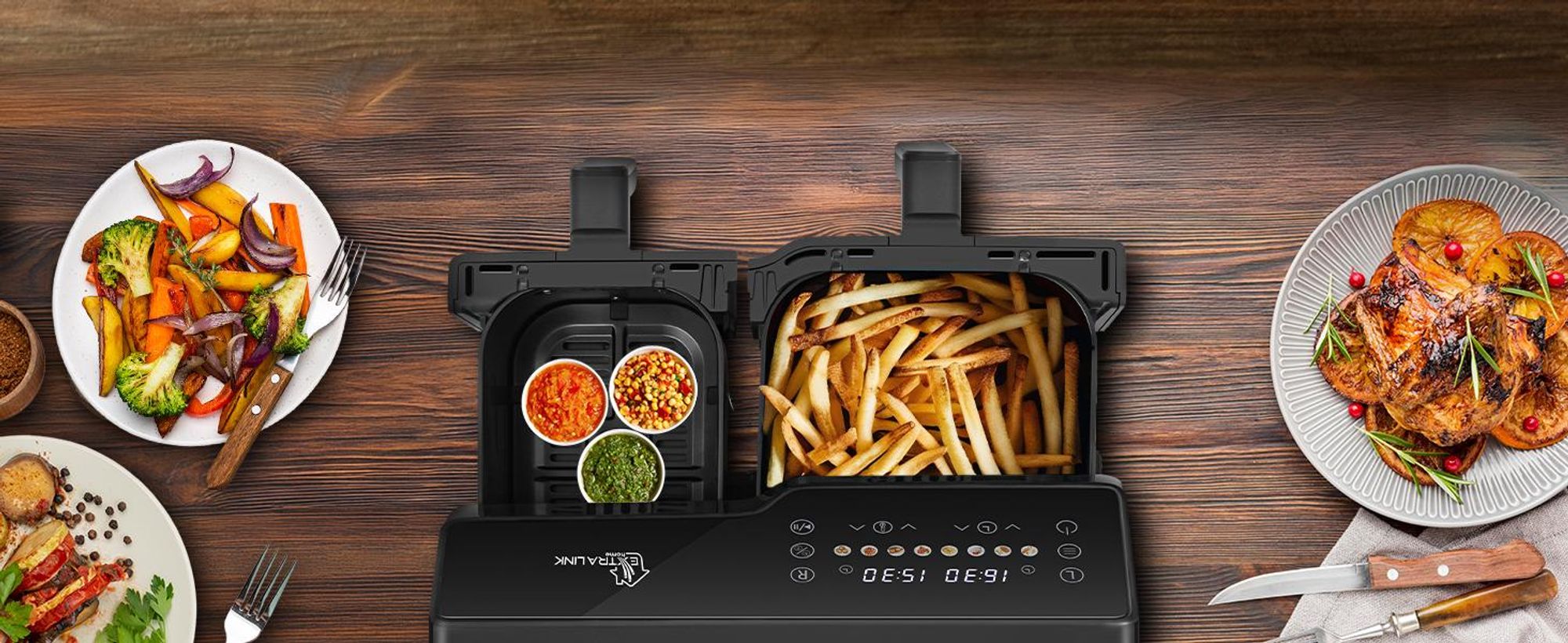 Extralink Air Fryer SJ-1000 10L (6L + 4L), 2500 W, Dual Basket, Heißluftfritteuse