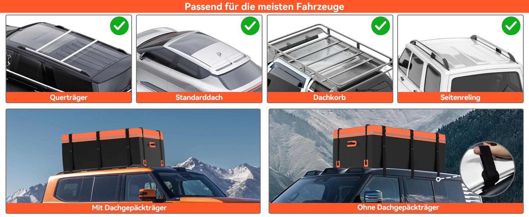 Puluomis Dachbox 410L faltbar wasserdicht mit Türhaken, Schloss, 8 robuste Gurte, rutschfeste Matte, 500D PVC für alle Fahrzeuge mit/ohne Dachträger