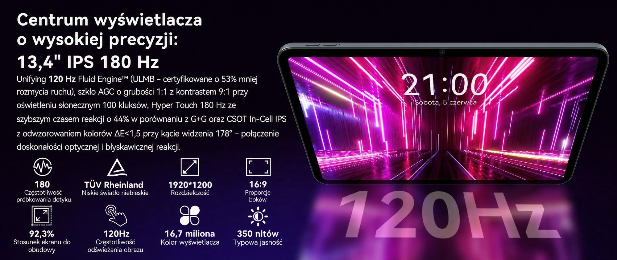 Tablet T60Pro, 13,4 cala, system Android 16, 24 GB (8 + 16) + 256 GB/2 TB pamięci zewnętrznej (TF), bateria 10000 mAh, wyświetlacz 2K Incell / 120 Hz / Wi-Fi 5G, w zestawie: etui, mysz, klawiatura, słuchawki przewodowe
